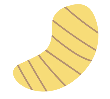 Extendly CRM - Een eenvoudige, platte illustratie van een lichtgeel gemberwortelsegment met verschillende gebogen bruine lijnen die de textuur weergeven. De achtergrond is transparant.