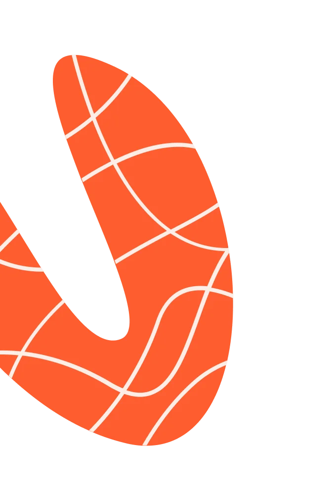 Extendly CRM - Een abstracte oranje vorm met witte gebogen en kruisende lijnen tegen een zwarte achtergrond. De vorm lijkt op een gestileerde of gedeeltelijke letter U.