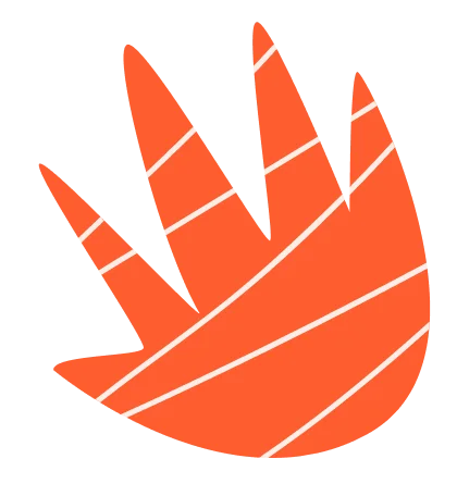 Extendly CRM - Een abstracte, oranje geometrische vorm die lijkt op een gestileerde hand of blad, met gebogen witte lijnen die er diagonaal overheen lopen. De achtergrond is transparant.