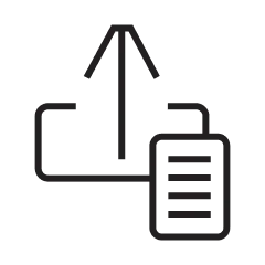 Extendly CRM - Eenvoudig zwart pictogram met een pijl naar boven met een rechthoek eronder en een smartphone-contour ernaast, dat een upload- of deelactie vanaf een mobiel apparaat suggereert.