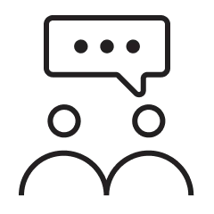 Extendly CRM - Een eenvoudig zwart lijnpictogram van een persoon met een tekstballon met drie stippen boven zijn hoofd, waarmee communicatie of een gesprek wordt aangegeven.